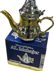 Al Mohajer Moroccan Teapot - Stainless Steel Silver with Gold Plated Handle - 0.4L/12 fl oz