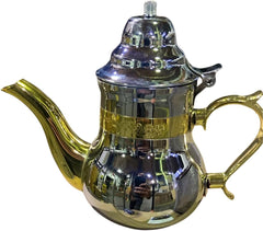 Al Mohajer Moroccan Teapot - Stainless Steel Silver with Gold Plated Handle - 0.4L/12 fl oz