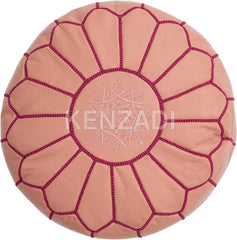 Kenzadi leather pouf cover - top view showing floral embroidery