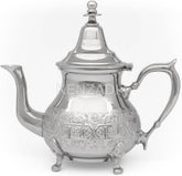 Moroccan Serving TeaPot Handmade Of Brass Silver Plated Hand Carved In Fes Morocco (8 Oz with Legs)
