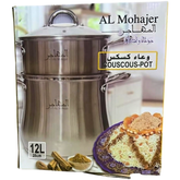 Al Mohajer Stainless Steel Couscoussier – 12L / 28cm Two-Tier Steamer Pot for Authentic Moroccan & Mediterranean Cooking | Vegetable & Seafood Steamer