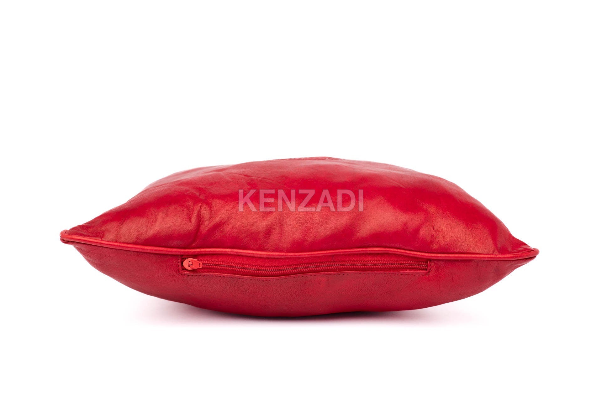 Moroccan Leather Pillow, Red traditional Throw Pillow Case by MyPoufs.com - Handmade by My Poufs