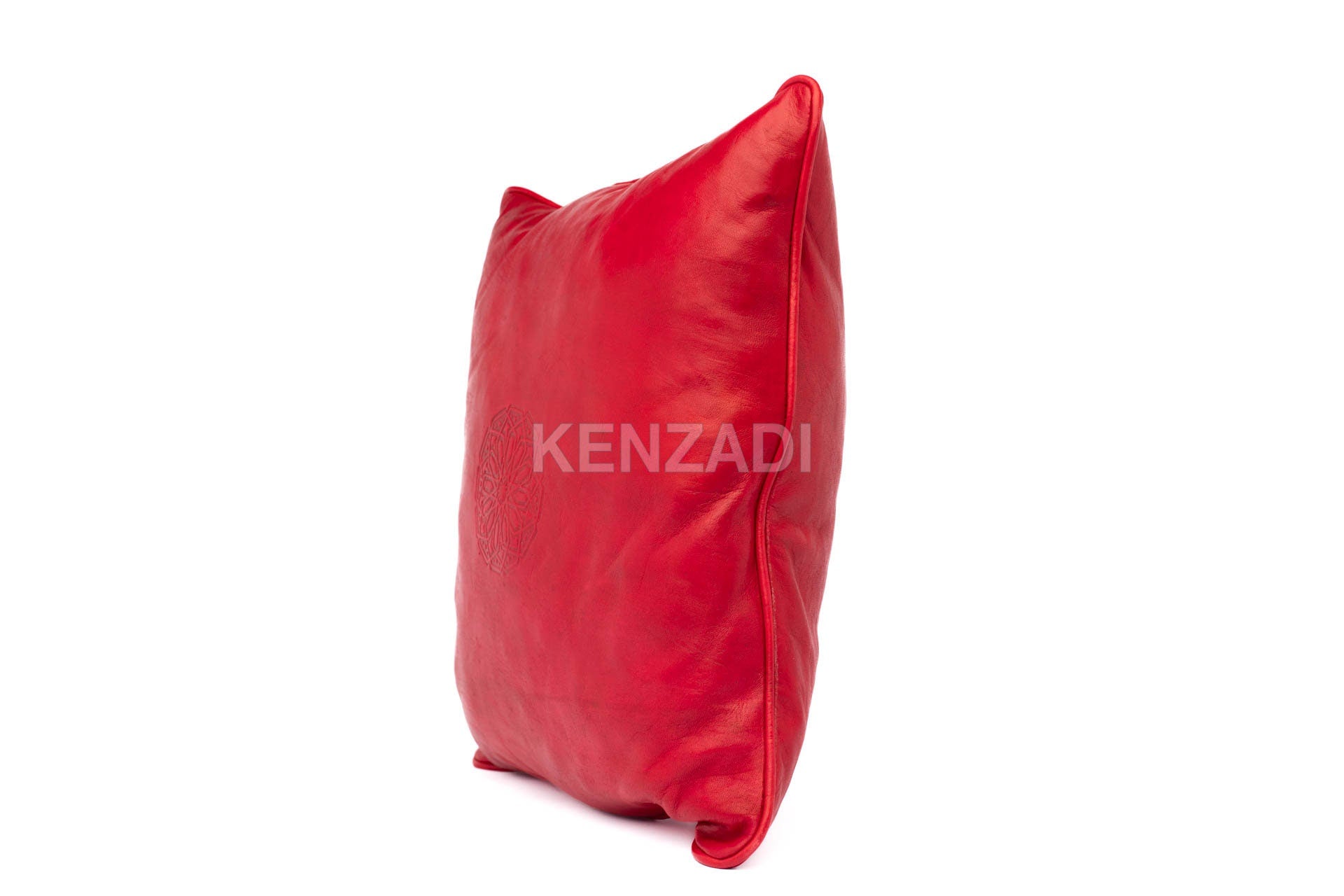 Moroccan Leather Pillow, Red traditional Throw Pillow Case by MyPoufs.com - Handmade by My Poufs