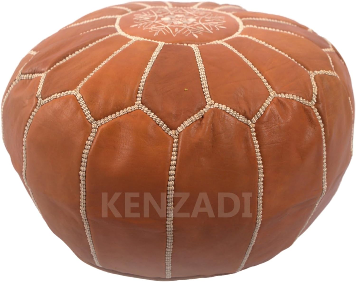 Stuffed Genuine Leather Pouf Handmade Stitched in Marrakech by Moroccan Artisans (Tan) - Handmade by My Poufs