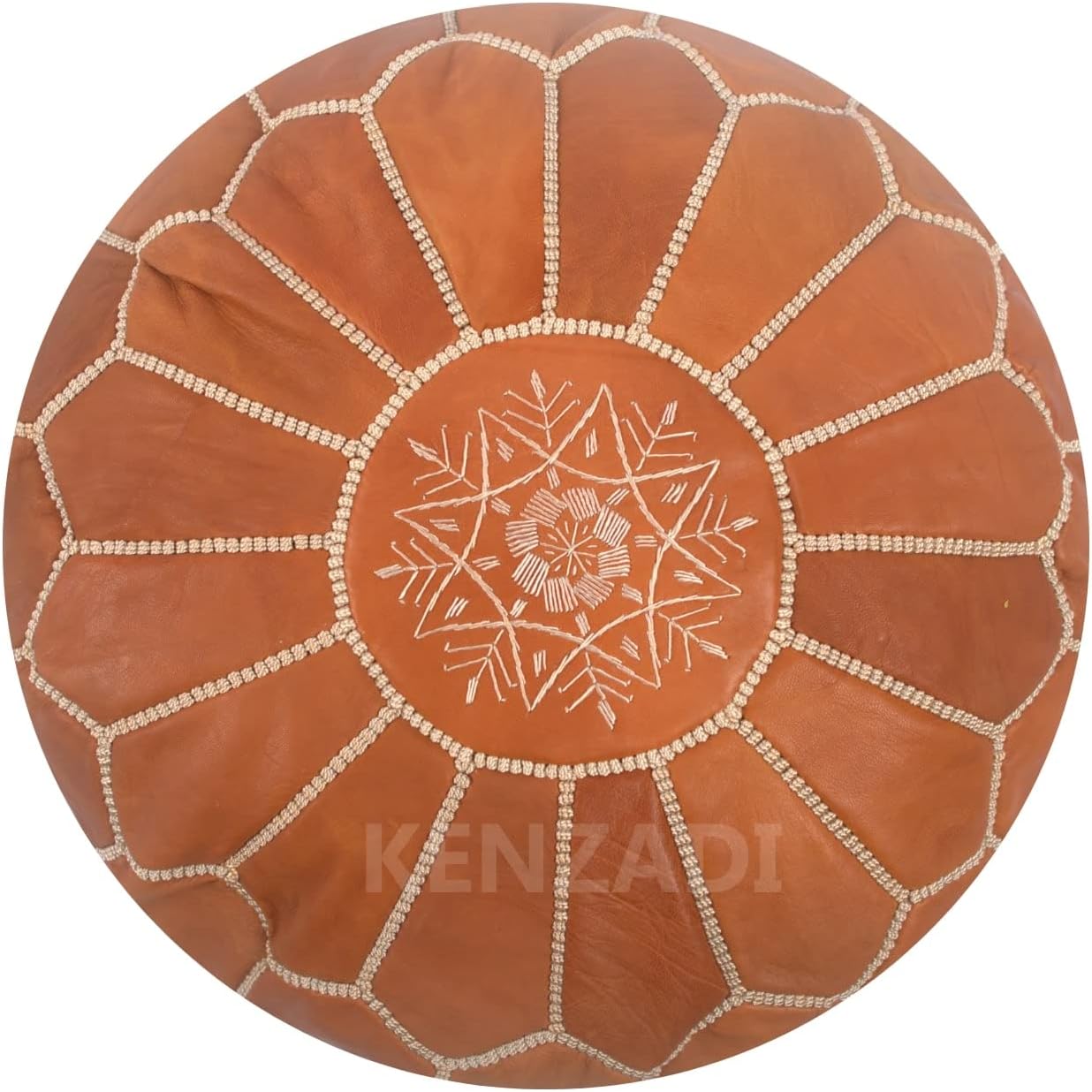 Stuffed Genuine Leather Pouf Handmade Stitched in Marrakech by Moroccan Artisans (Tan) - Handmade by My Poufs