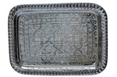 13.3 Inch Rectangular Moroccan Handmade Serving Tea Tray Silver Plated Brass Handcrafted Plate in Fez Morocco - Handmade by My Poufs