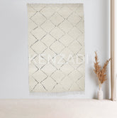 Handcrafted Beni Ouarain Rug: 6x10 feet Classic Moroccan White Wool with Geometric Patterns - Ethically Made by Berber Artisans - Handmade by My Poufs