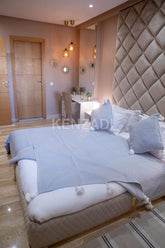 KENZADI Moroccan Handmade Pompom Blanket, Throw Blanket, Pom Pom Blanket, Boho Blanket, Bed Cover, Warm Blanket, Cozy Blanket (Grey with pom White, King (U.S. Standard)) - Handmade by My Poufs