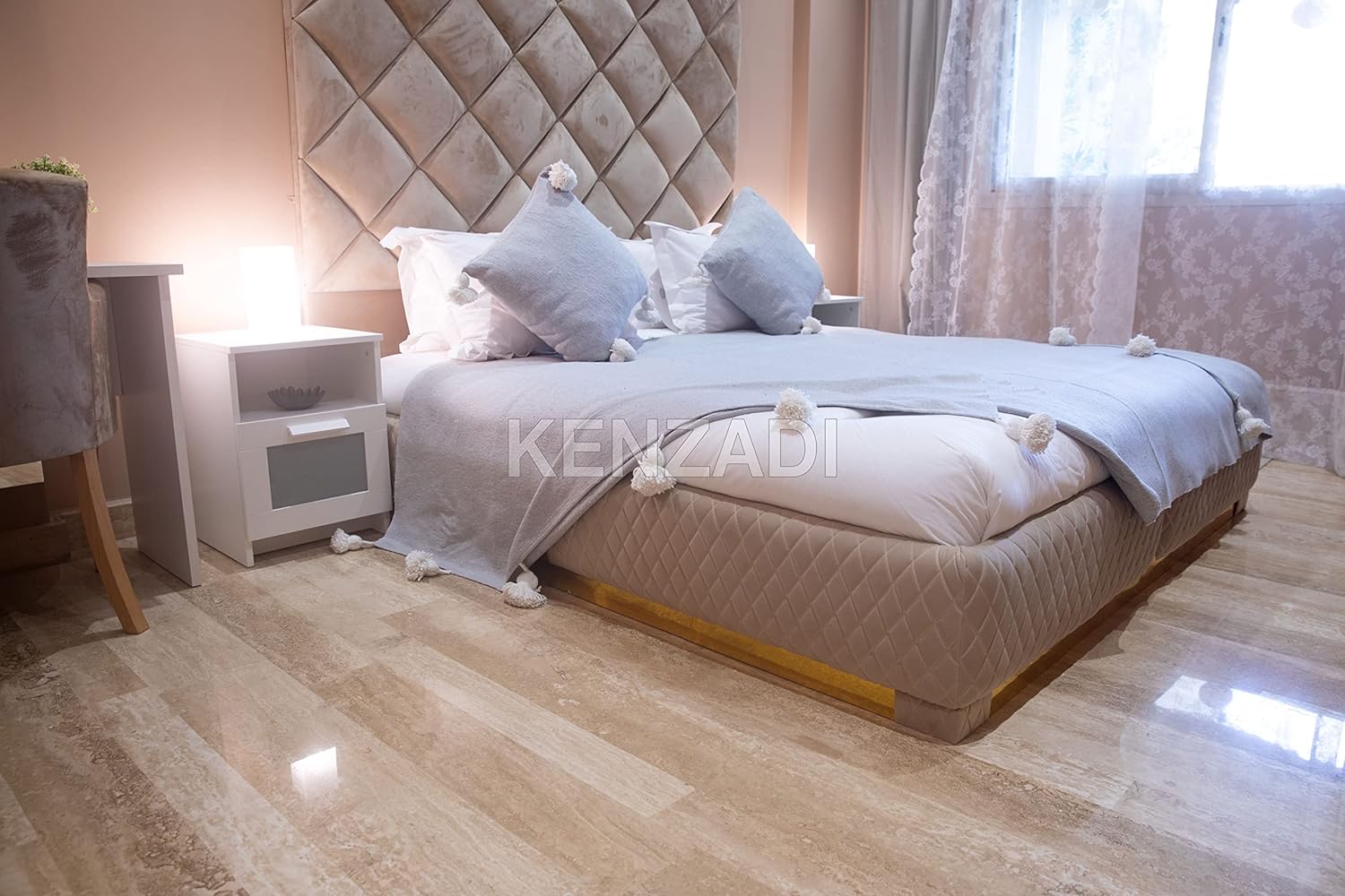 KENZADI Moroccan Handmade Pompom Blanket, Throw Blanket, Pom Pom Blanket, Boho Blanket, Bed Cover, Warm Blanket, Cozy Blanket (Grey with pom White, Queen (U.S. Standard)) - Handmade by My Poufs