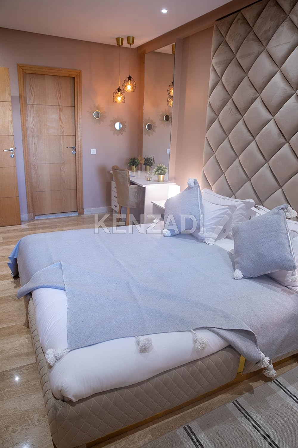 KENZADI Moroccan Handmade Pompom Blanket, Throw Blanket, Pom Pom Blanket, Boho Blanket, Bed Cover, Warm Blanket, Cozy Blanket (Grey with pom White, Queen (U.S. Standard)) - Handmade by My Poufs