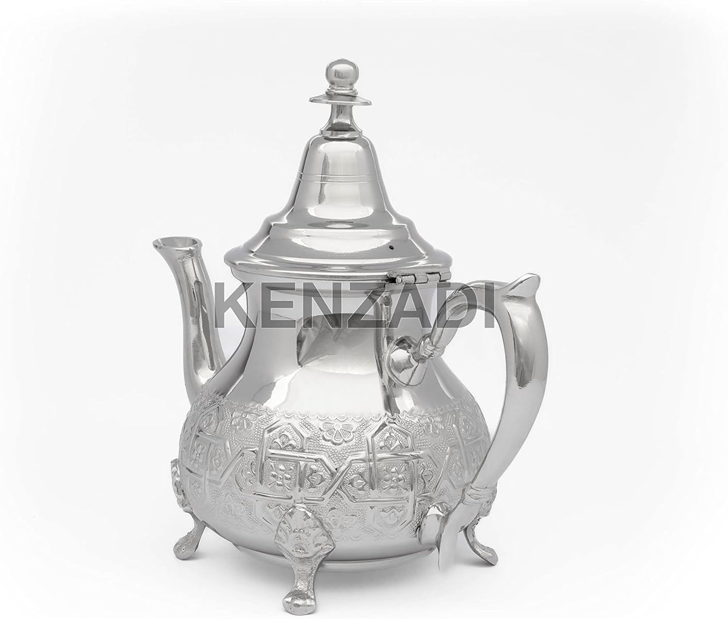 Moroccan 8 Cups Tea Pot Handmade Serving Medium Brass Silver Platted Teapot Hand Carved In Fes Morocco - Handmade by My Poufs
