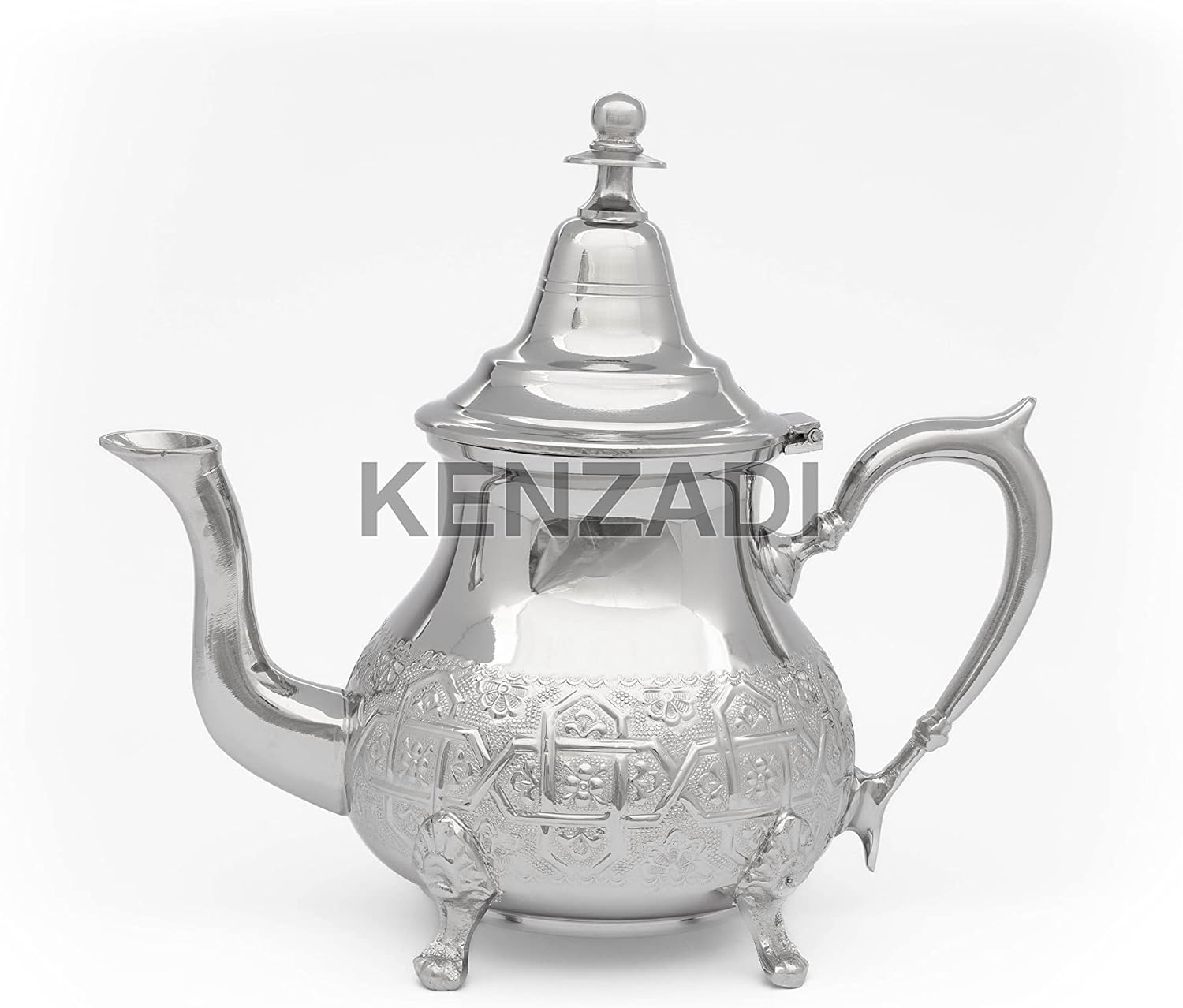 Moroccan 8 Cups Tea Pot Handmade Serving Medium Brass Silver Platted Teapot Hand Carved In Fes Morocco - Handmade by My Poufs