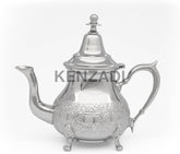 Moroccan 8 Cups Tea Pot Handmade Serving Medium Brass Silver Platted Teapot Hand Carved In Fes Morocco - Handmade by My Poufs