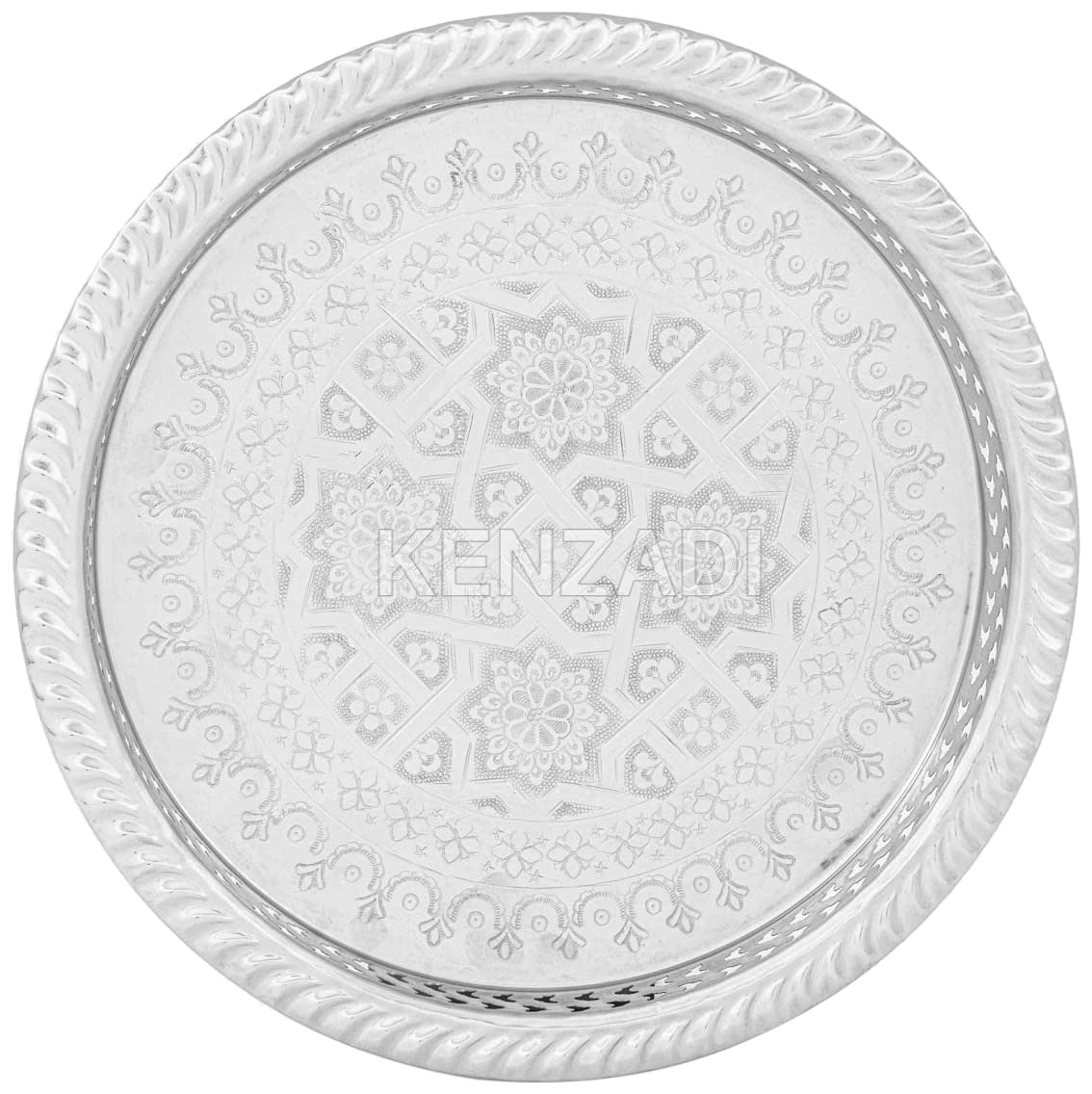 Moroccan 8.25 Inch Handmade Serving Tea Tray Silver Plated Brass Handcrafted Plate Fez Morocco - Handmade by My Poufs