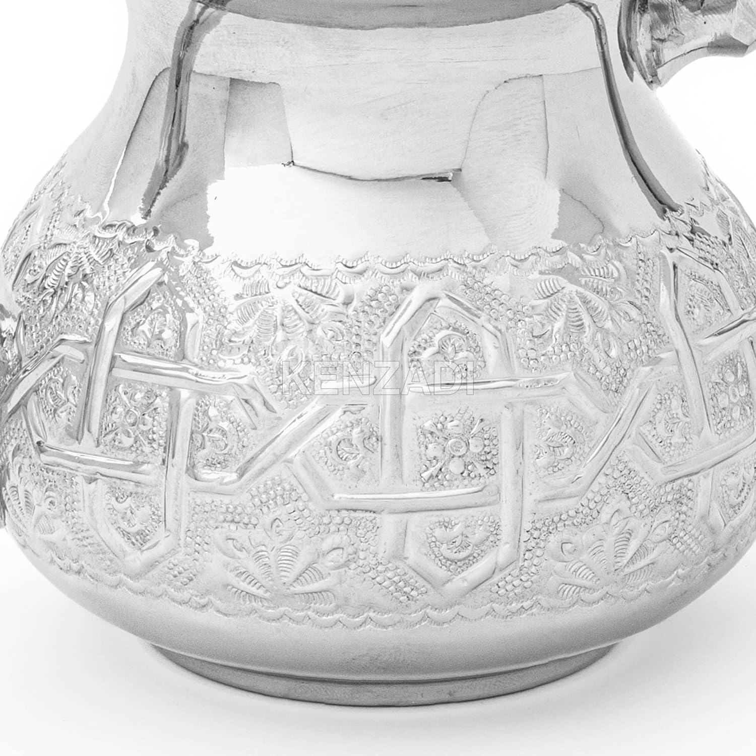 Moroccan 8Cups 20oz Teapot Handmade Brass Silver Plated Hand Carved In Fes Morocco - Handmade by My Poufs