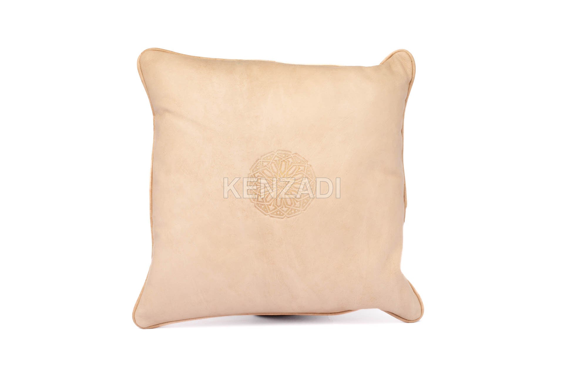 Moroccan Leather Pillow, Beige traditional Throw Pillow Case by Kenzadi - Handmade by My Poufs