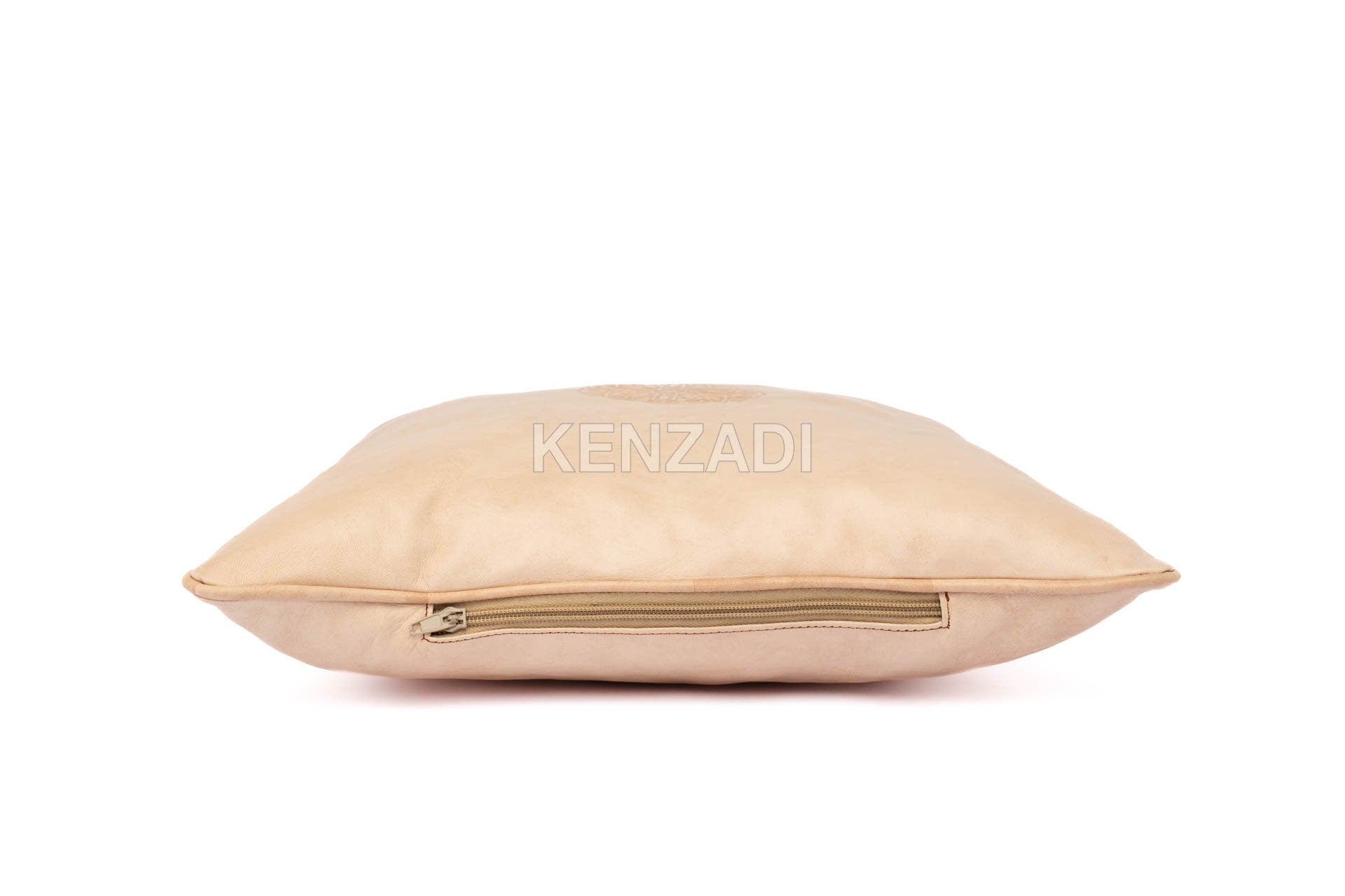 Moroccan Leather Pillow, Beige traditional Throw Pillow Case by Kenzadi - Handmade by My Poufs