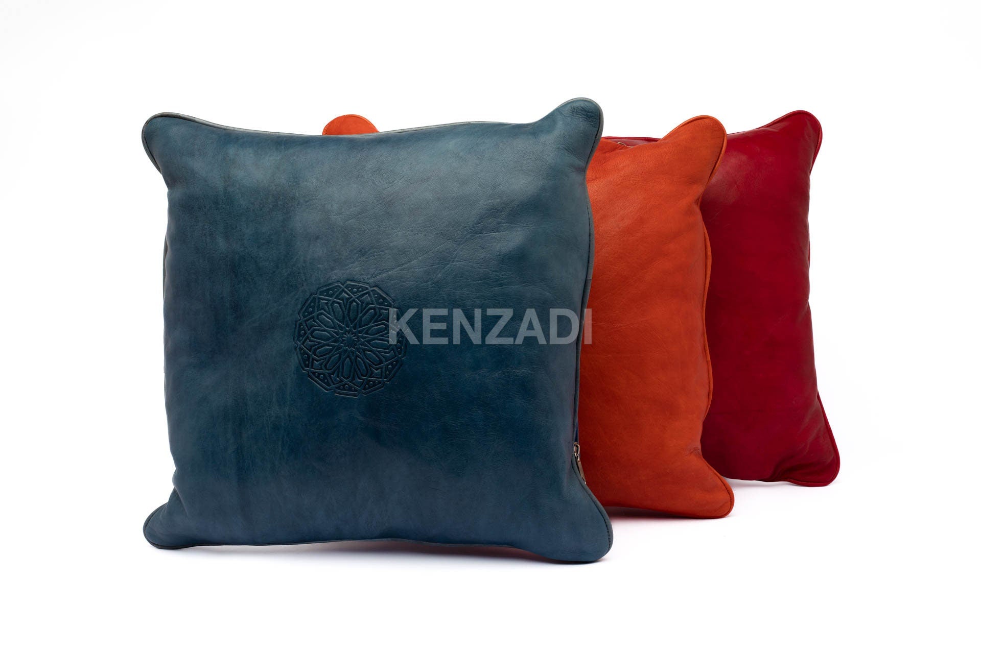 Moroccan Leather Pillow, Blue Jeans traditional Throw Pillow Case by Kenzadi - Handmade by My Poufs