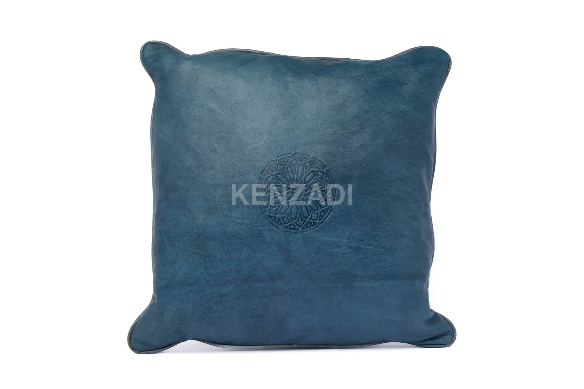 Moroccan Leather Pillow, Blue Jeans traditional Throw Pillow Case by Kenzadi - Handmade by My Poufs