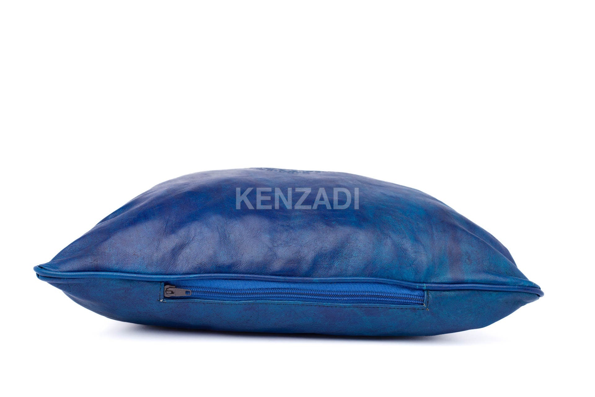 Moroccan Leather Pillow, Blue traditional Throw Pillow Case by Kenzadi - Handmade by My Poufs