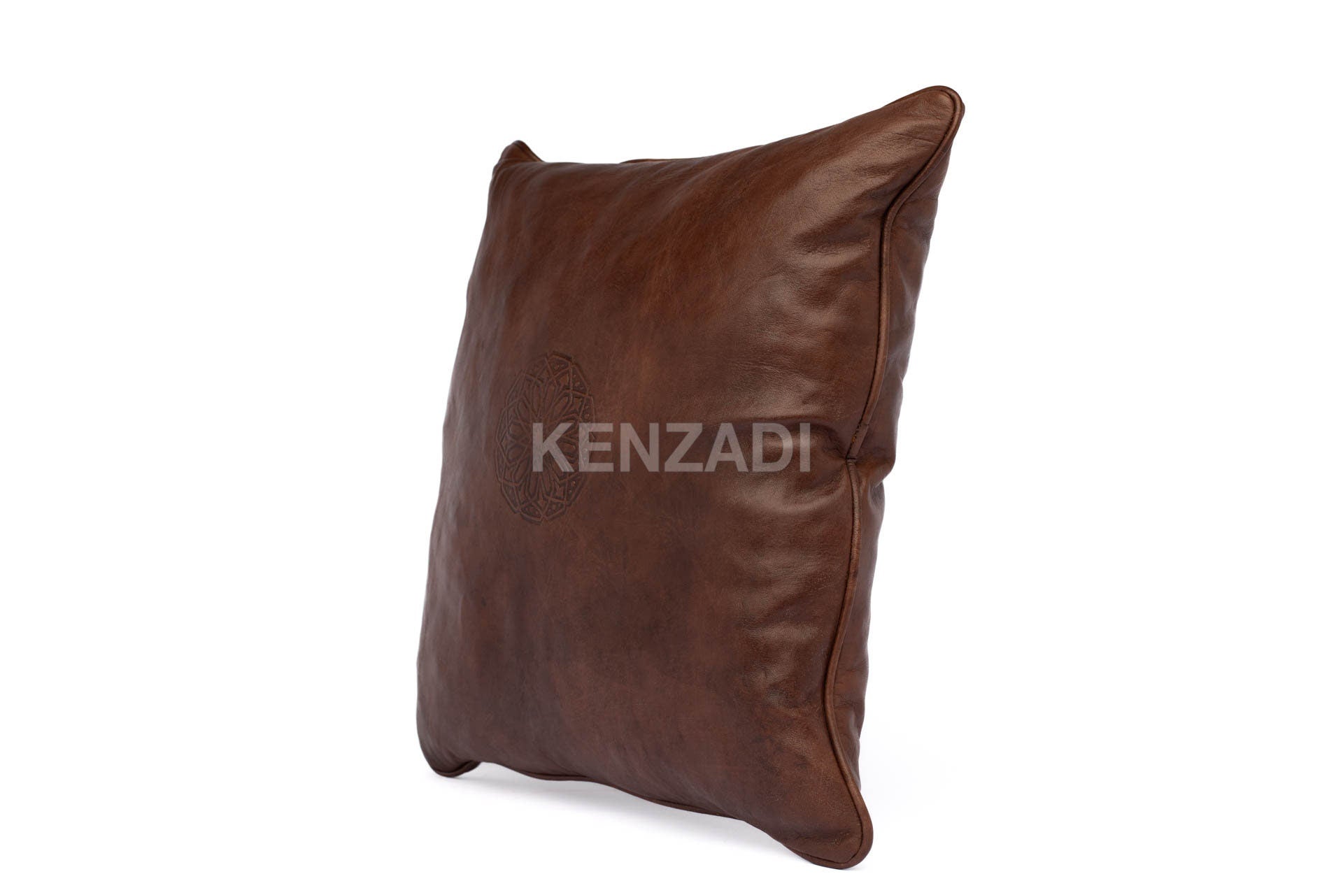 Moroccan Leather Pillow, Brown traditional Throw Pillow Case by Kenzadi - Handmade by My Poufs