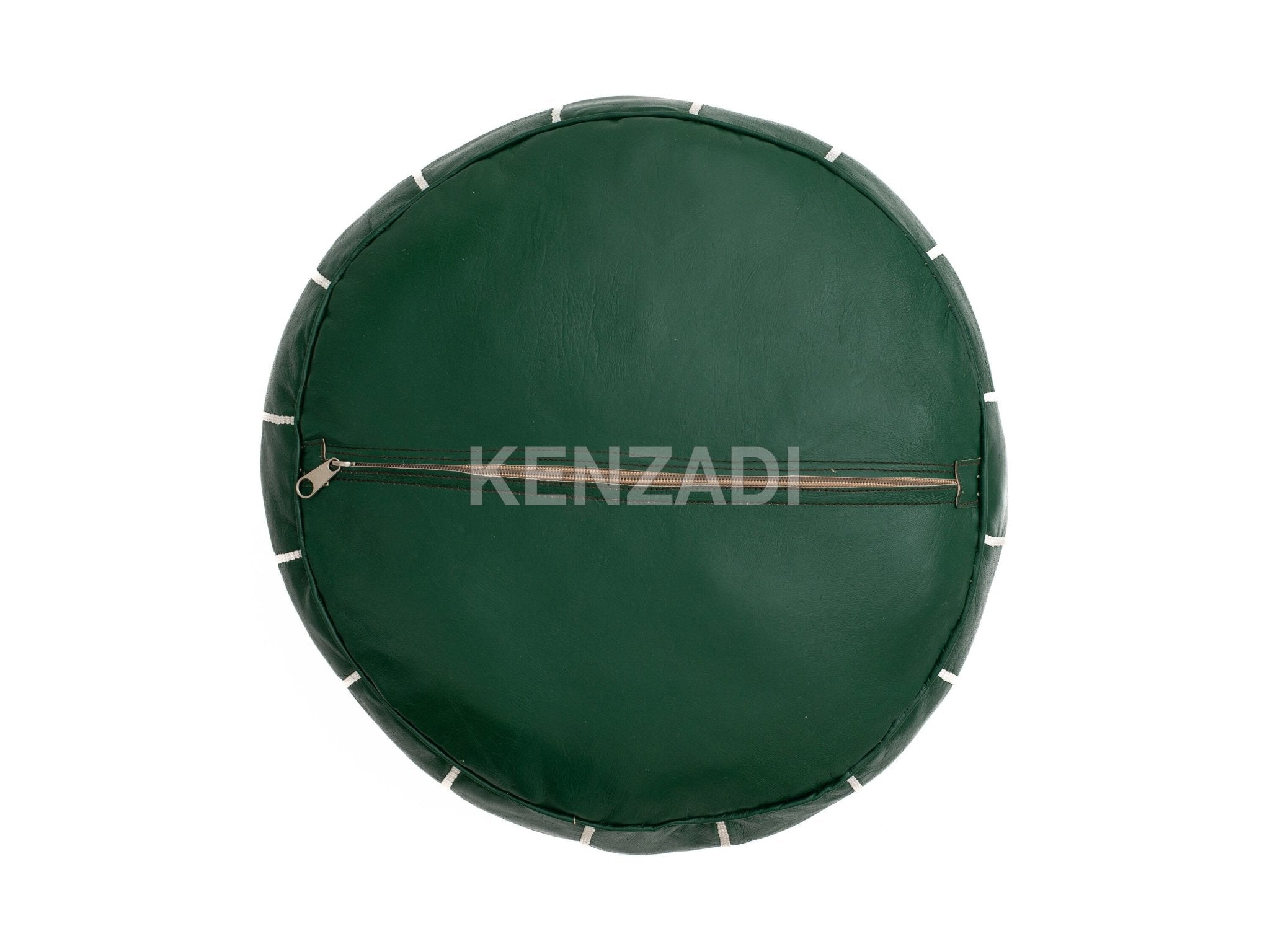 Authentic Moroccan leather pouf with white embroidery, handmade from premium Berber leather. Perfect for adding a bohemian touch to your home décor.