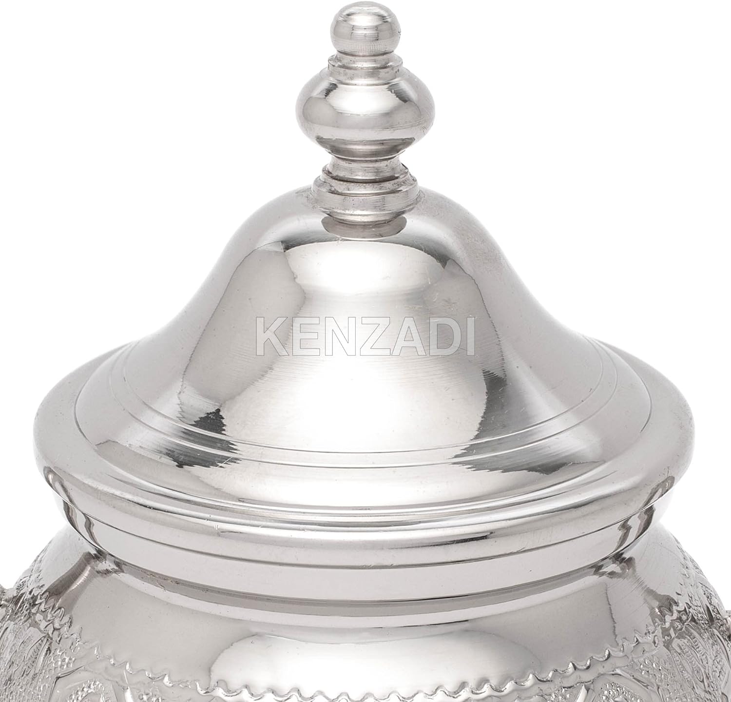 Moroccan Medium Sugar Bowl Container for Tea Pot Set Handmade Brass Silver Plated Teapot Hand Carved In Fes Morocco - Handmade by My Poufs