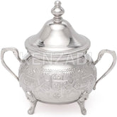 Moroccan Medium Sugar Bowl Container for Tea Pot Set Handmade Brass Silver Plated Teapot Hand Carved In Fes Morocco - Handmade by My Poufs
