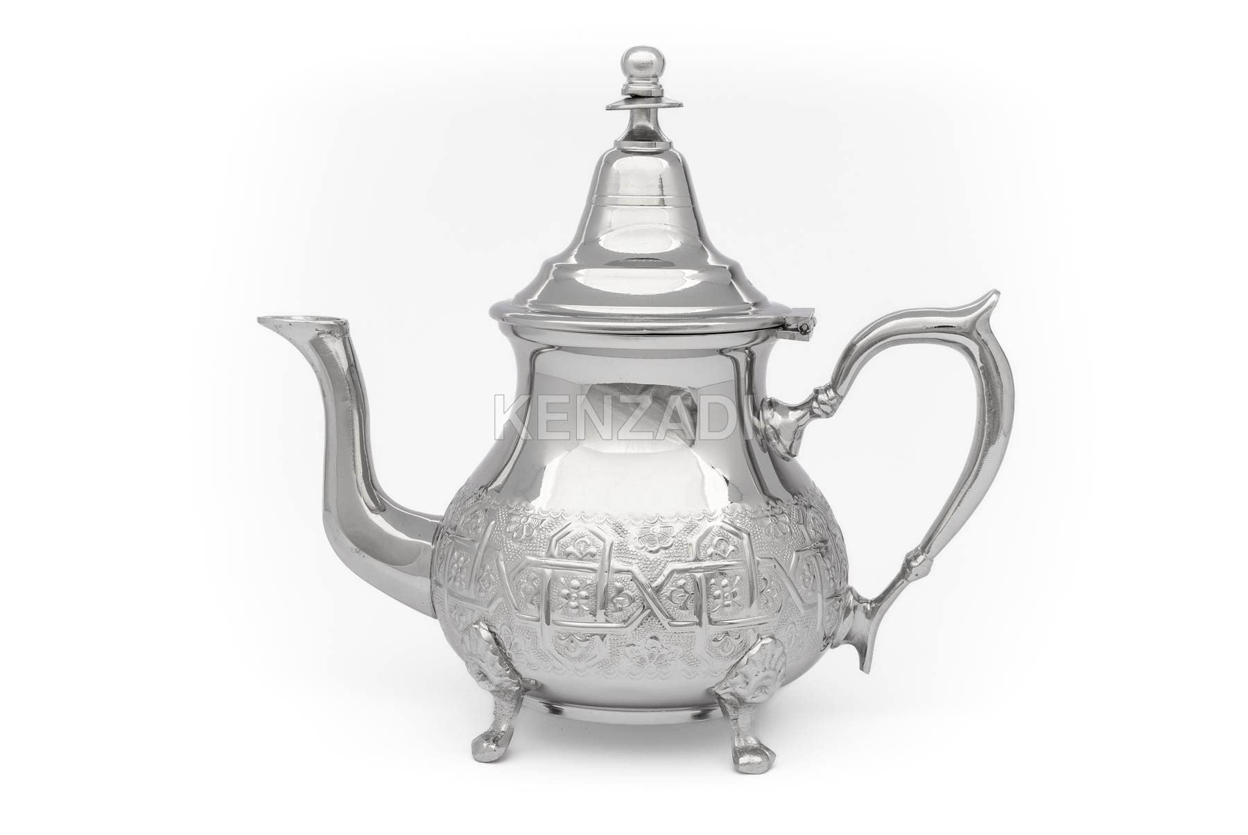 Moroccan Serving TeaPot Handmade Of Brass Silver Plated Hand Carved In Fes Morocco - Handmade by My Poufs