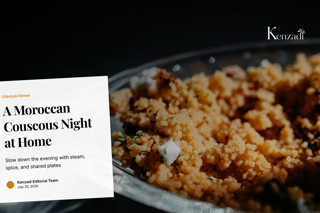 A steaming pot of Medium Couscous DALIA served family-style for a Moroccan dinner night