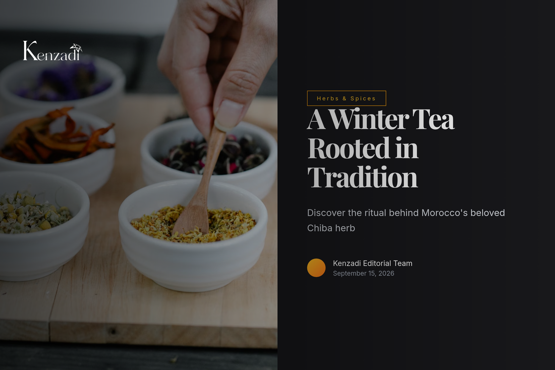 Dried Moroccan wormwood (Chiba/Armoise) herbs in a bowl, used for traditional winter tea