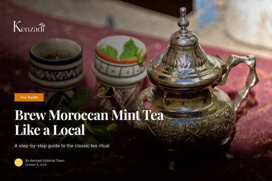Pouring Moroccan mint tea made with Ambar loose green tea into a glass