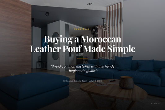 Blue jean genuine leather Moroccan pouf handmade by artisans in Marrakech