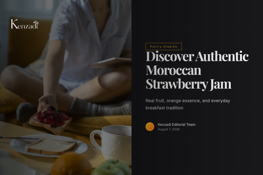 Jar of Aicha Strawberry Jam 430g Moroccan confiture with orange essence on a breakfast table