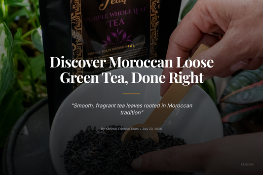 Loose green tea leaves from Moroccan Jawhar Loose Green Tea by Sultan Tea in a bowl