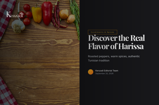 Tube of Le Phare du Cap Bon Harissa Paste next to fresh chili peppers and spices