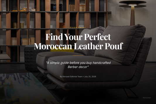 Green Moroccan leather pouf with white embroidery detail