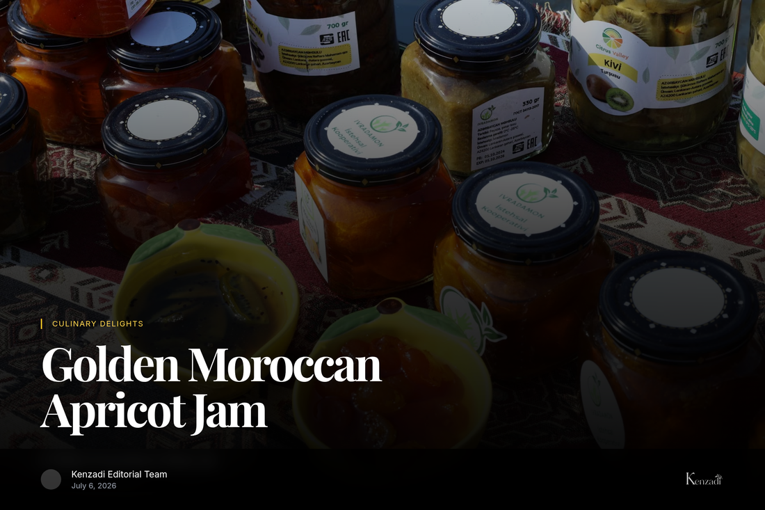 Several jars of Aïcha Extra Apricot Jam glistening, with fresh whole and halved apricots scattered around on a