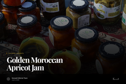 Several jars of Aïcha Extra Apricot Jam glistening, with fresh whole and halved apricots scattered around on a