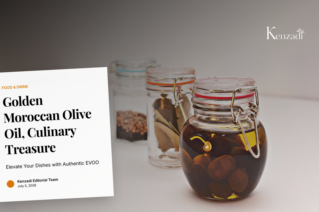 A bottle of Al Maknassia Extra Virgin Olive Oil next to fresh olives and a small bowl of