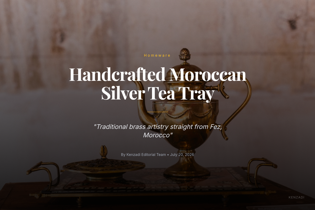 14.1 inch Moroccan handmade silver plated brass serving tea tray from Fez