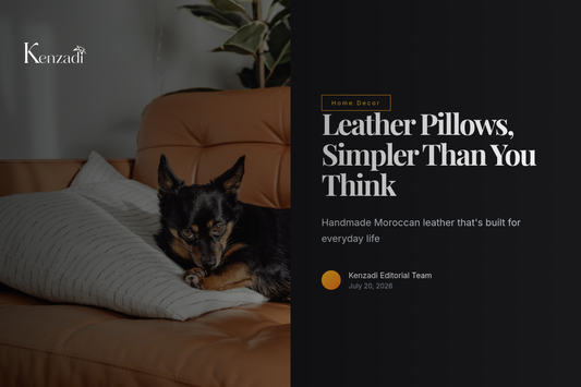 Brown Moroccan leather throw pillow case on a couch
