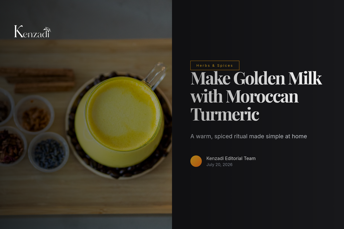 Jar of TAYEB Ground Turmeric powder beside a mug of golden milk