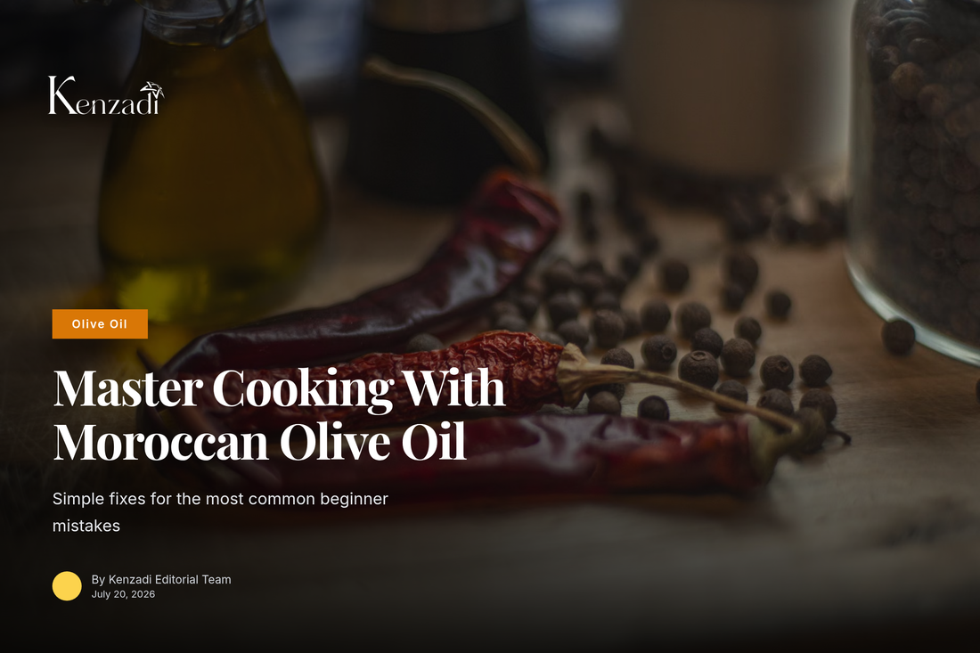 Bottle of Mabrouka Moroccan Virgin Olive Oil next to fresh olives and bread