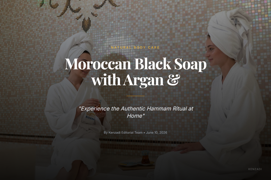 A jar of Argan'it Moroccan Black Beldi Soap with Argan & Rose, next to a fresh rose petal,