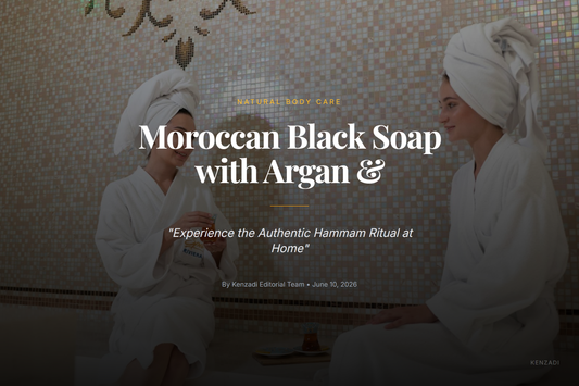 A jar of Argan'it Moroccan Black Beldi Soap with Argan & Rose, next to a fresh rose petal,