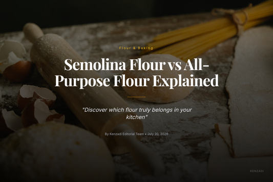 Bag of Kenz Premium Extra Fine Semolina Flour made from durum wheat next to fresh pasta dough