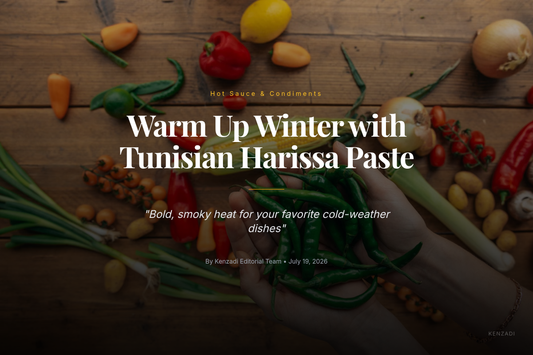 Tube of Le Phare du Cap Bon Harissa Paste next to winter root vegetables