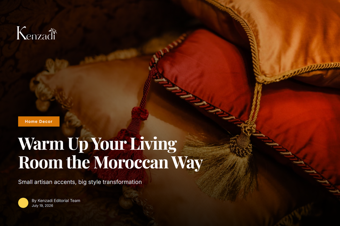 Red Moroccan leather throw pillow styled on a living room couch