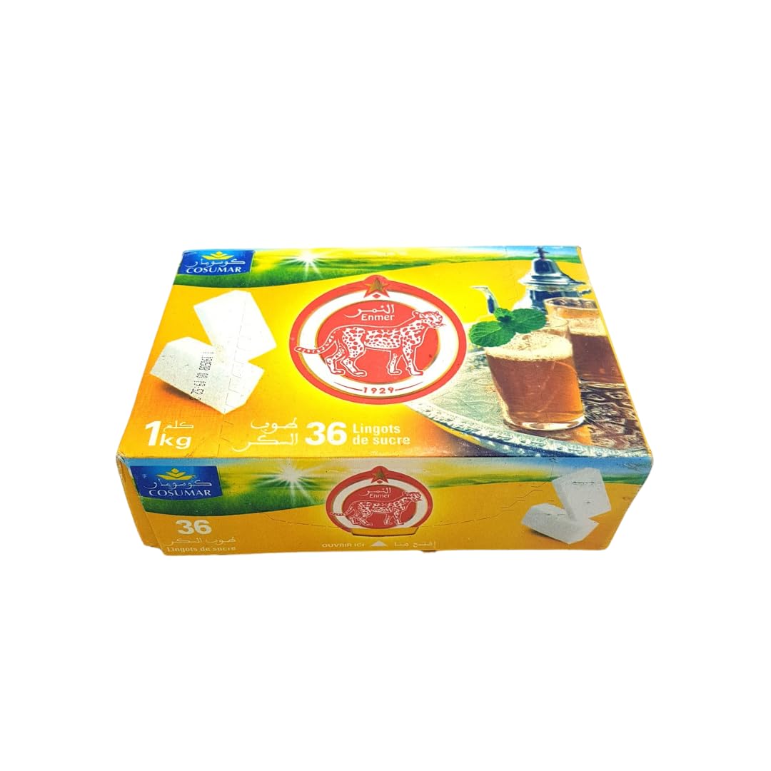 Enmer Sugar Cubes Yellow Big 1 Kg, Traditional Moroccan Sugar for Tea, Mint Tea & Coffee